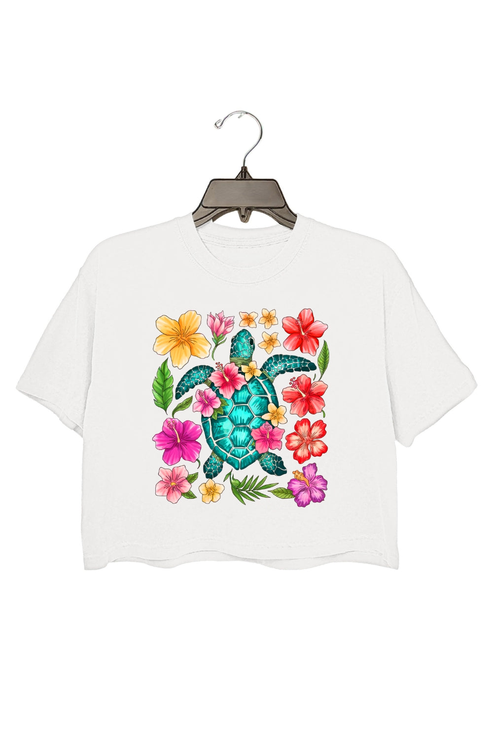 Boho Sea Turtle Floral Crop Top For Women