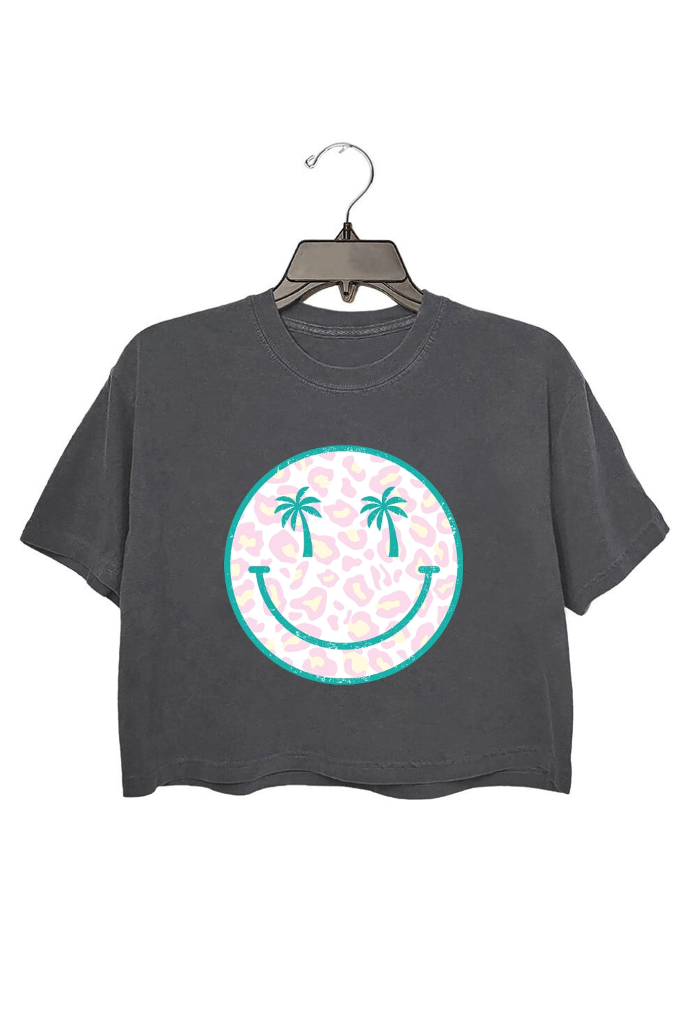 Leopard Palm Smiley Face Crop Top For Women