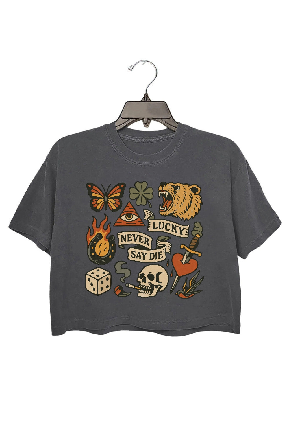 Vintage Western Lucky Never Say Die Crop Top For Women