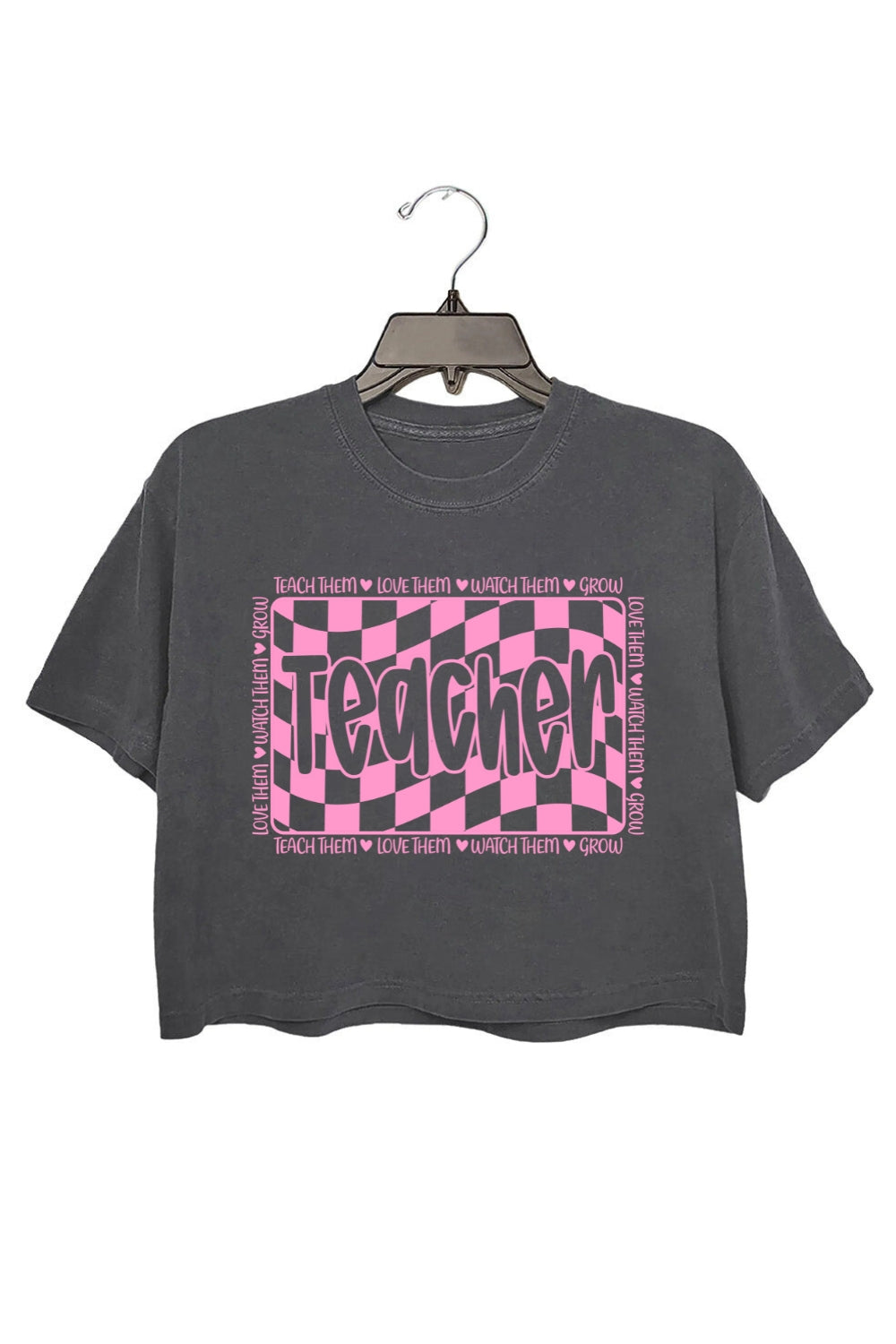 Retro Checkerboard Teacher Crop Top For Women