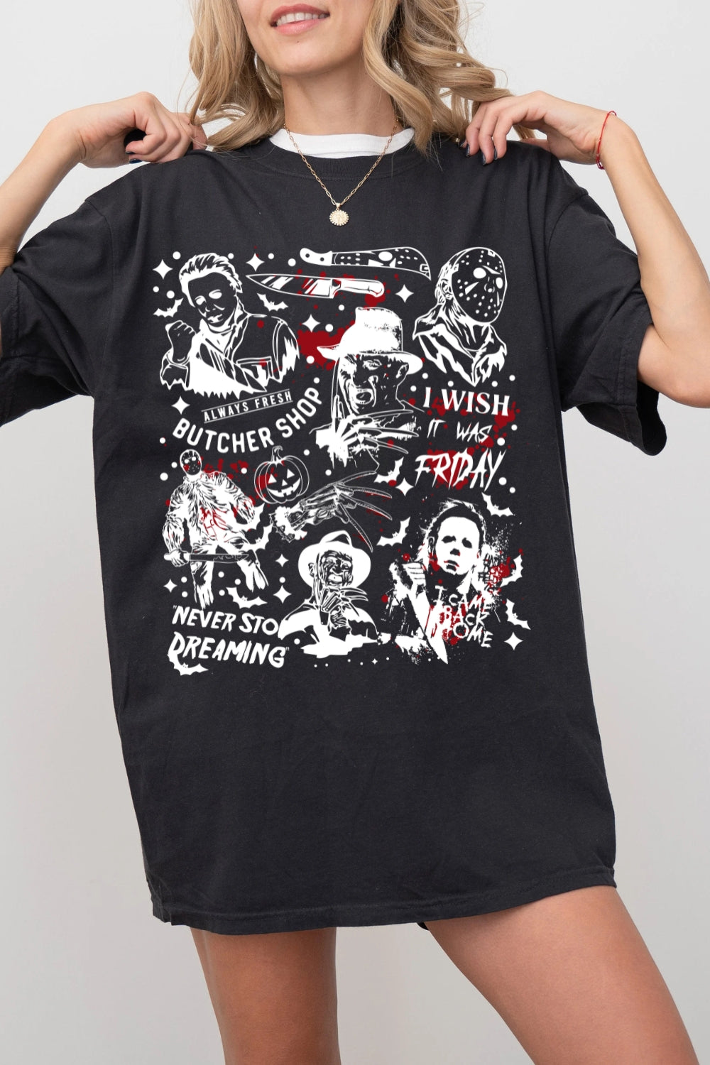Retro Halloween Horror Movies Sublimation Tee For Women