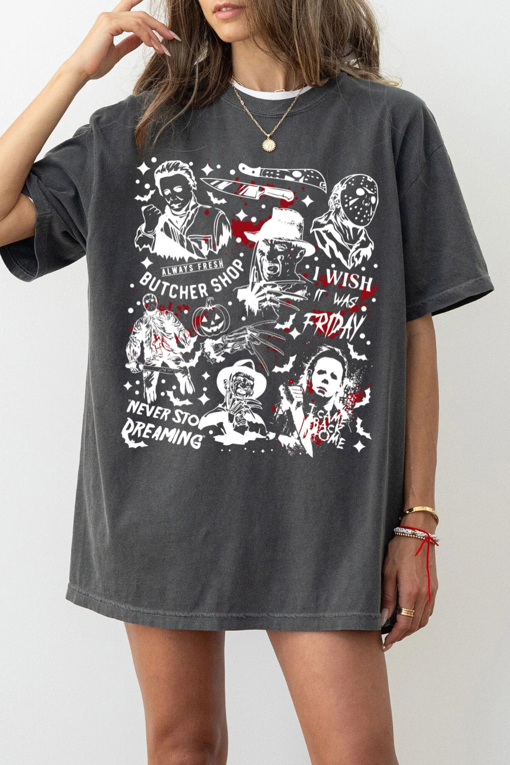 Retro Halloween Horror Movies Sublimation Tee For Women