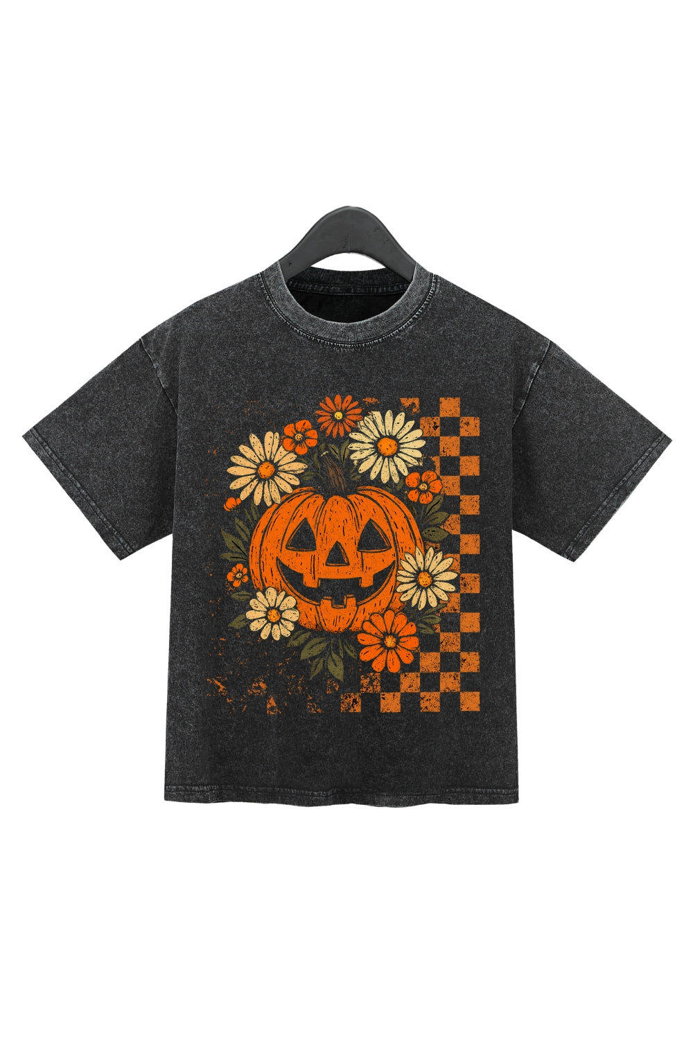 Retro Floral Pumpkin Spooky Washed Crop Top For Women