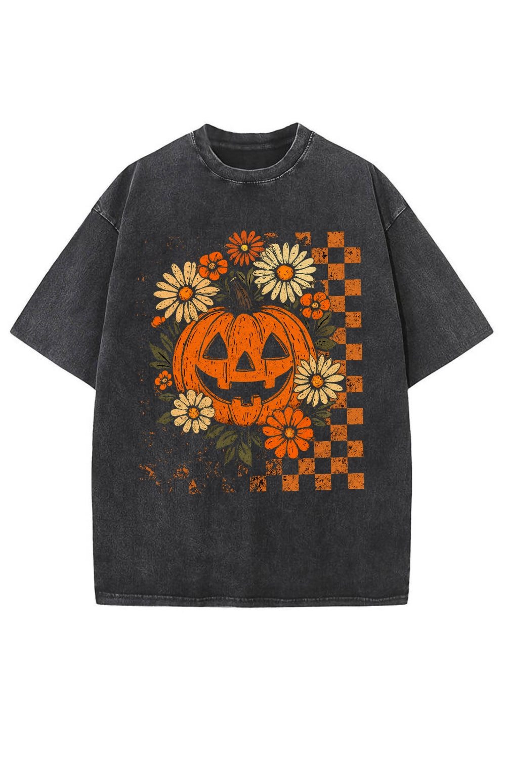 Retro Floral Pumpkin Spooky Vintage Washed Tee
