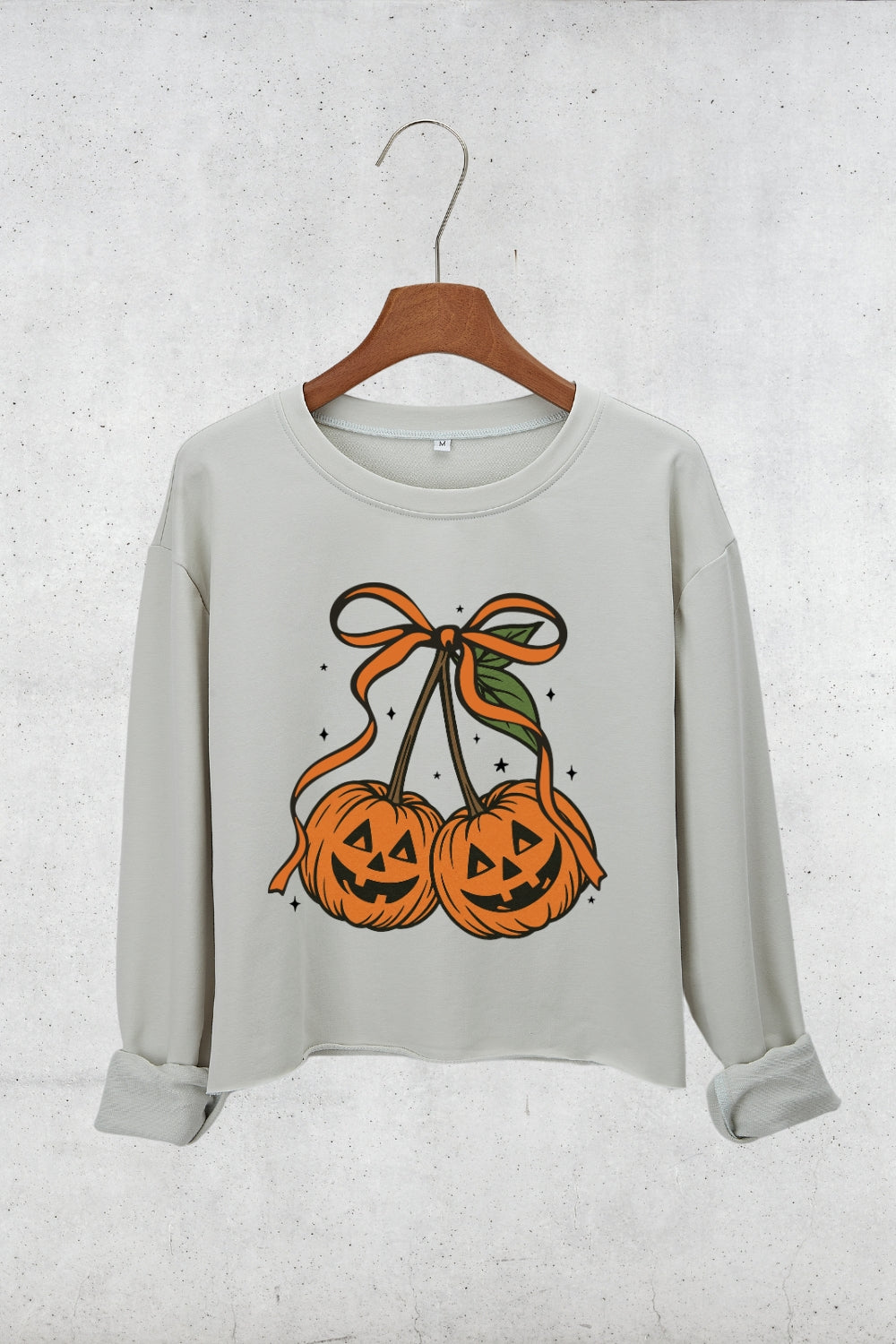 Pumpkin Cherries Autumn Girly Crop Sweatshirt For Women