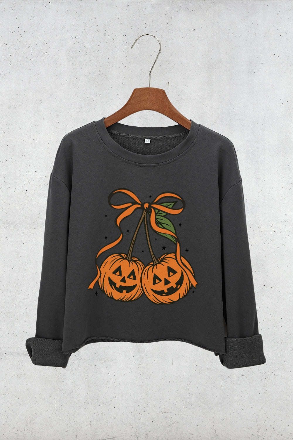 Pumpkin Cherries Autumn Girly Crop Sweatshirt For Women