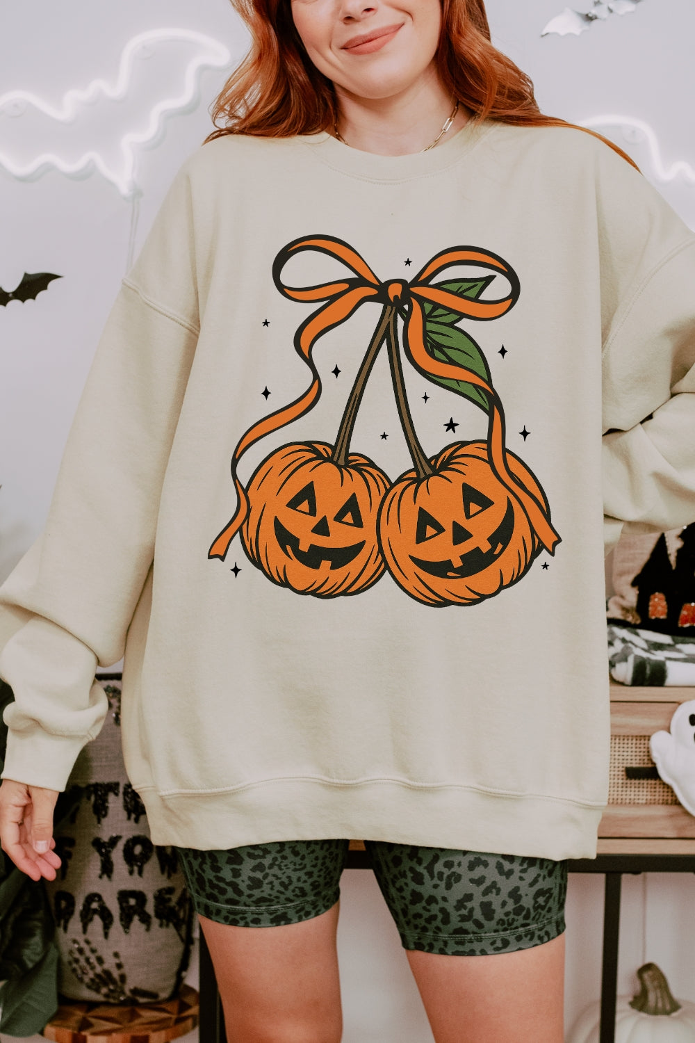Pumpkin Cherries Autumn Girly Sweatshirt For Women