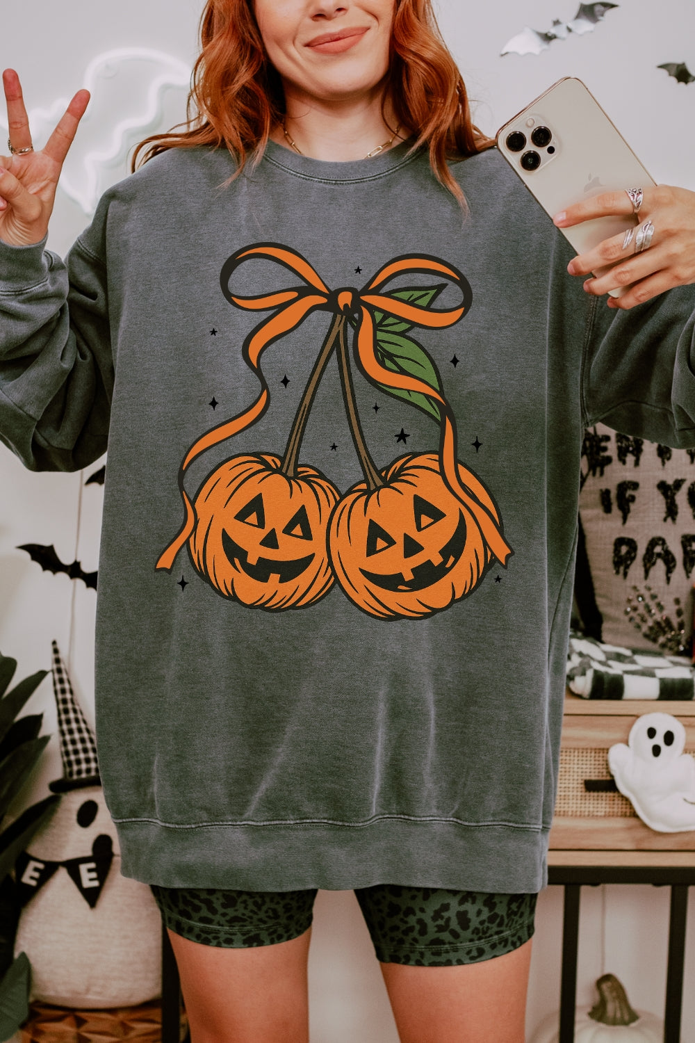 Pumpkin Cherries Autumn Girly Sweatshirt For Women