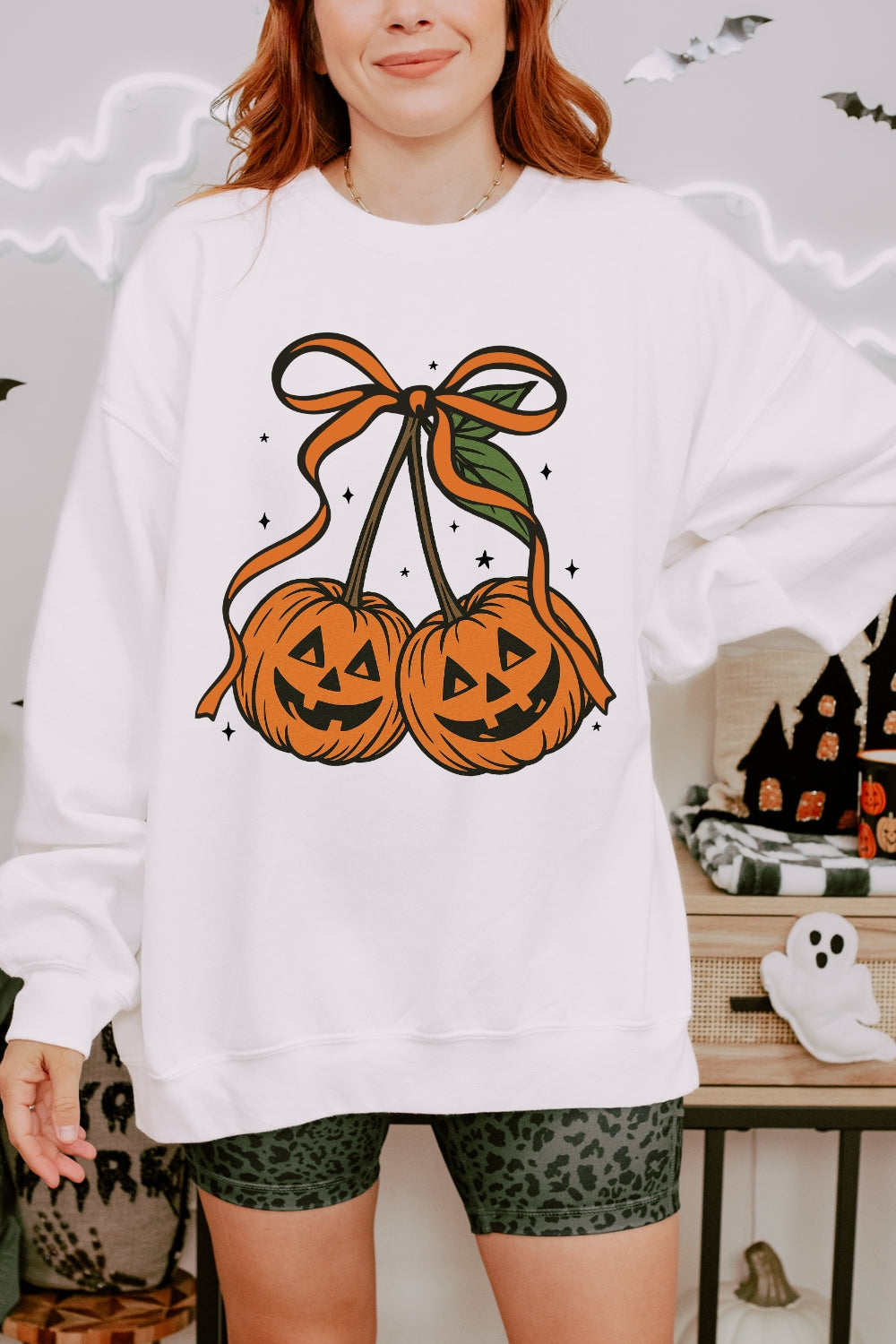 Pumpkin Cherries Autumn Girly Sweatshirt For Women