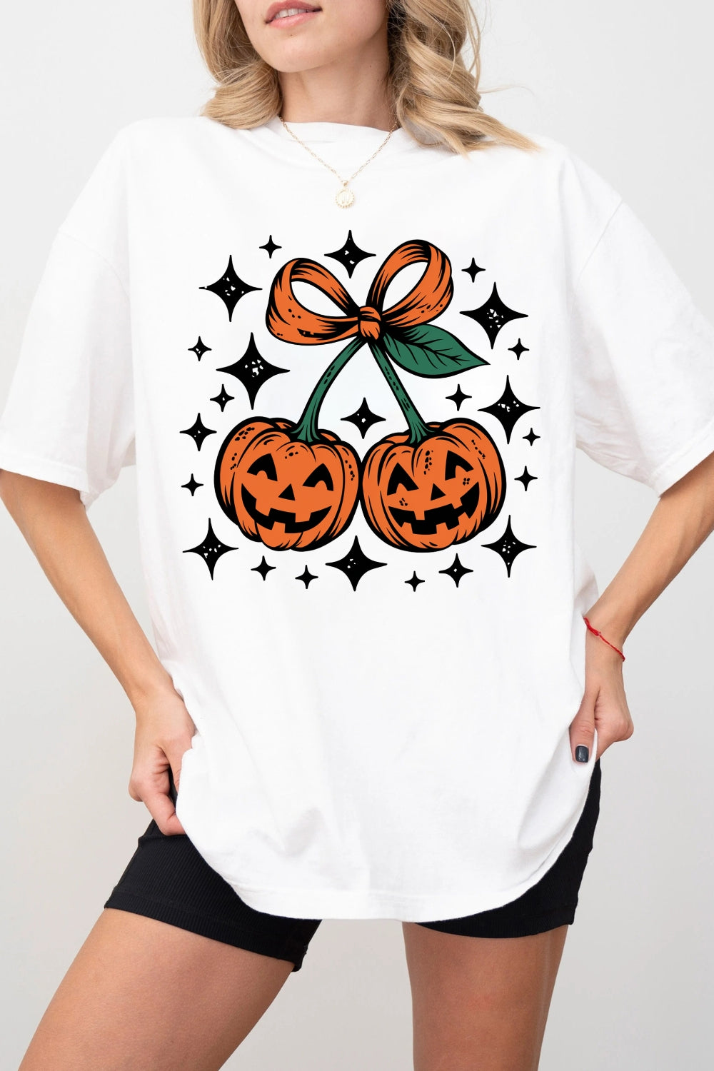 Retro Pumpkin Cherries Halloween Tee For Women