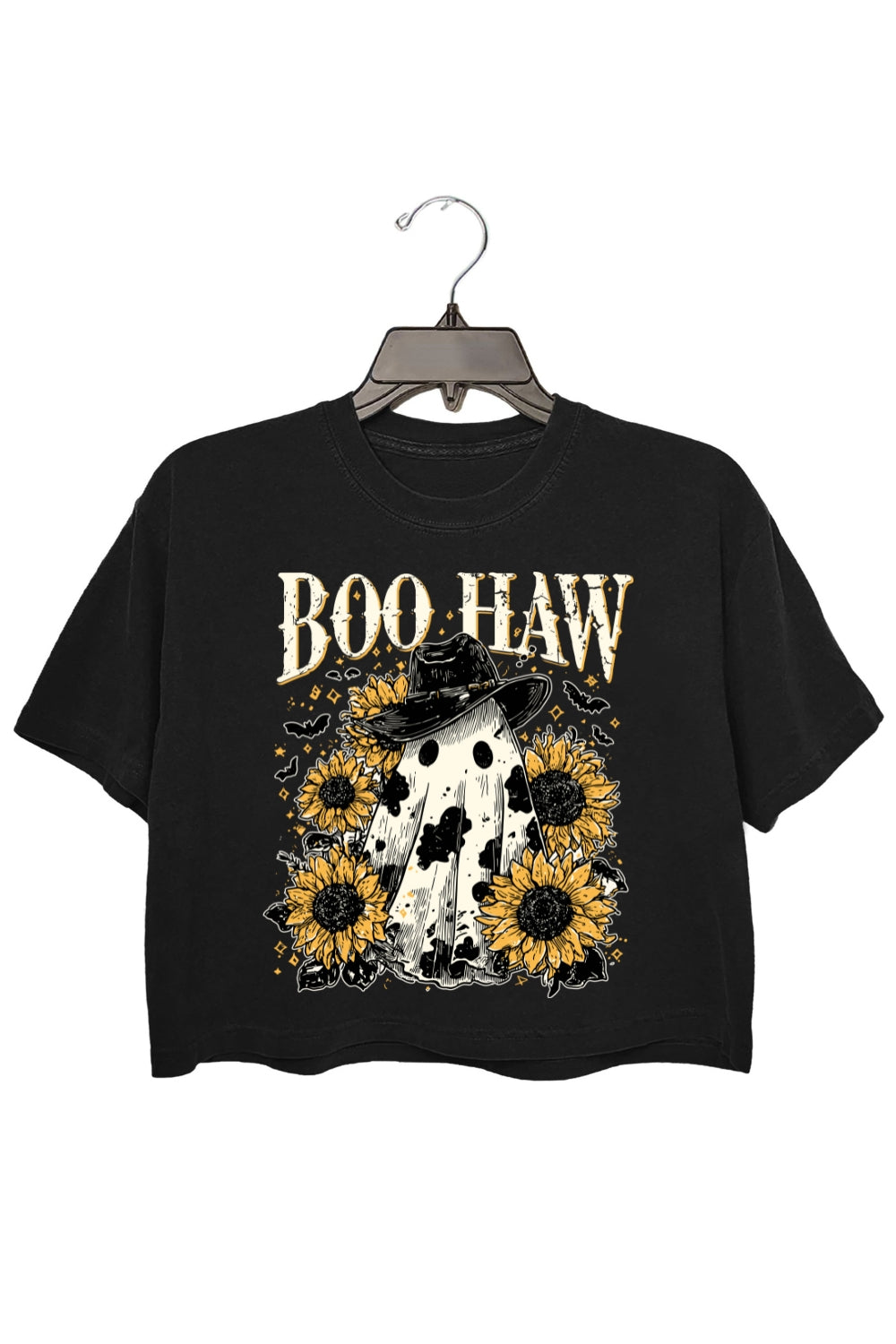 Boo Haw Cow Spot Ghost Western Crop Top For Women