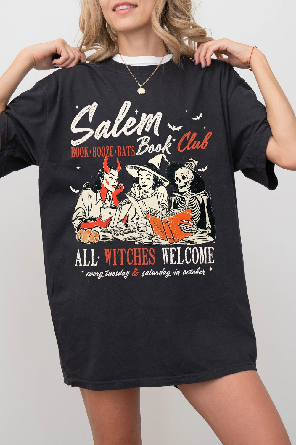 Salem Witchy Book Club Spooky Girl Reading Tee For Women