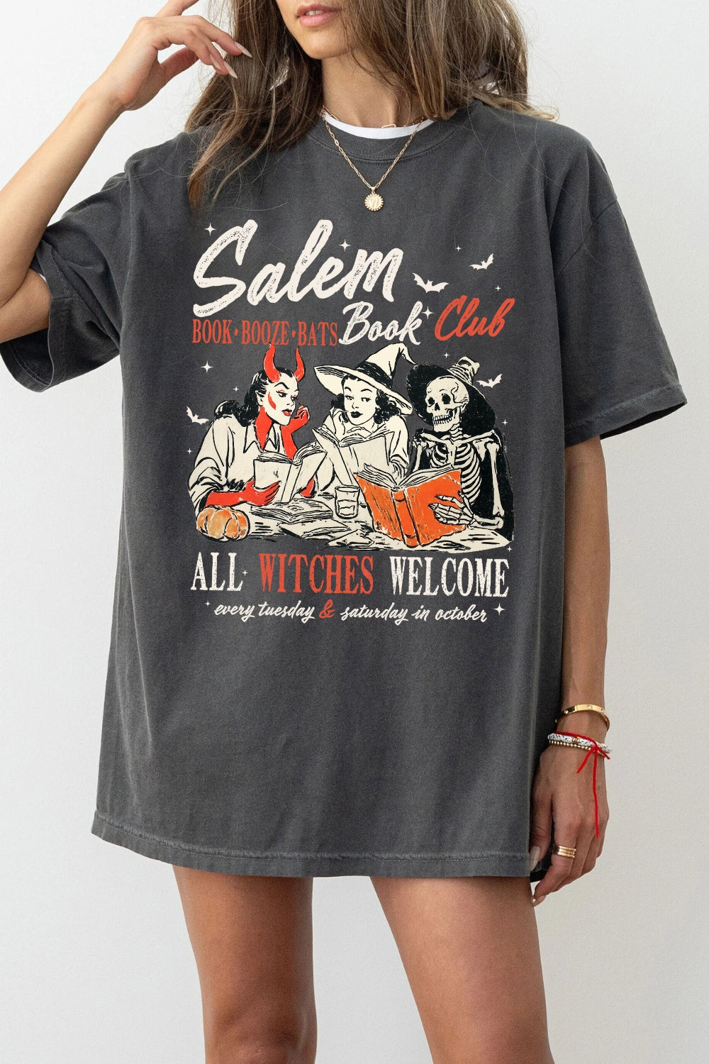 Salem Witchy Book Club Spooky Girl Reading Tee For Women