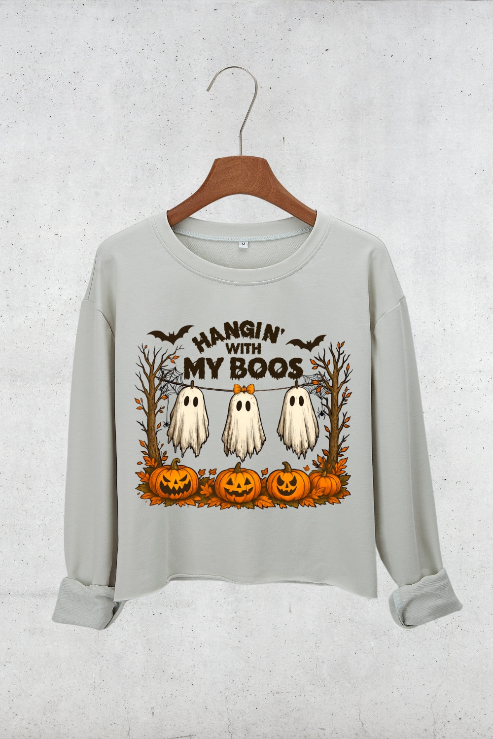 Hangin’ With My Boos Halloween Ghost Crop Sweatshirt For Women