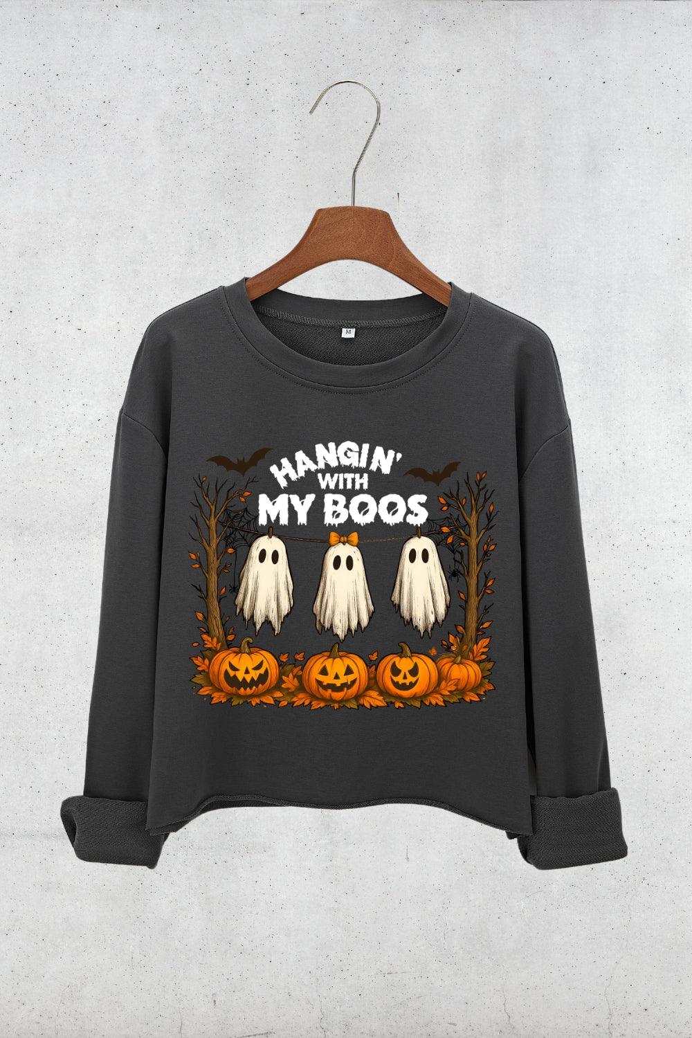 Hangin’ With My Boos Halloween Ghost Crop Sweatshirt For Women