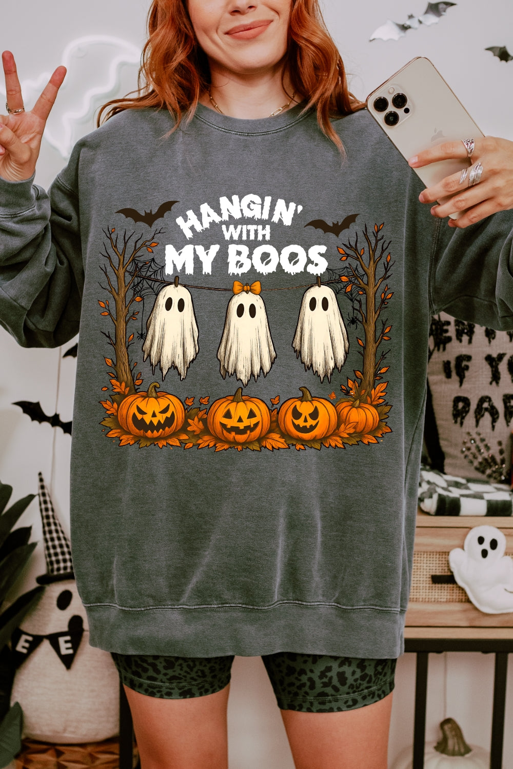 Hangin’ With My Boos Halloween Ghost Sweatshirt For Women