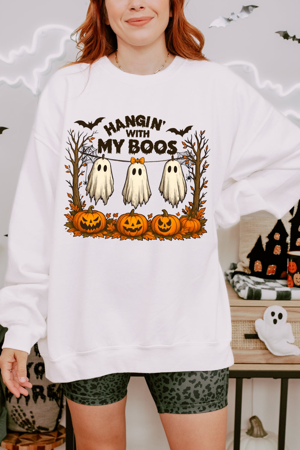 Hangin’ With My Boos Halloween Ghost Sweatshirt For Women