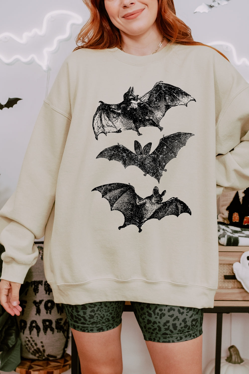Vintage Y2K Bats Spooky Vibes Sweatshirt For Women