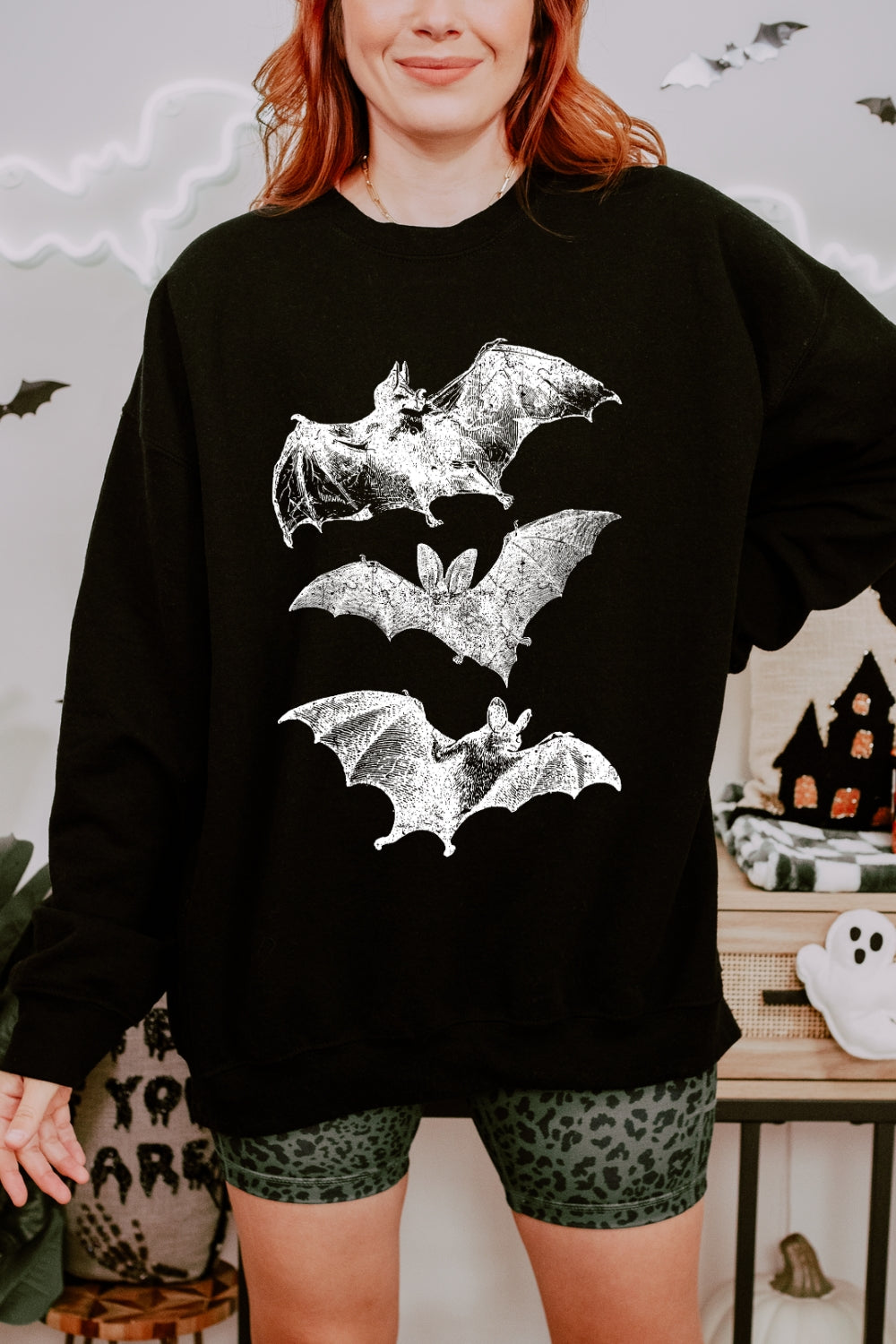 Vintage Y2K Bats Spooky Vibes Sweatshirt For Women