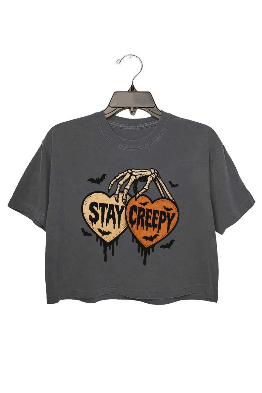 Stay Creepy Retro Drip Heart Crop Top For Women
