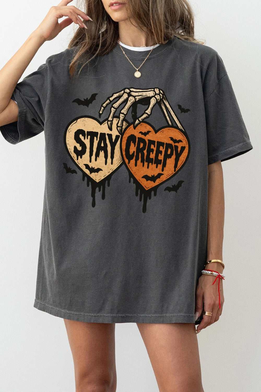 Stay Creepy Retro Drip Heart Tee For Women