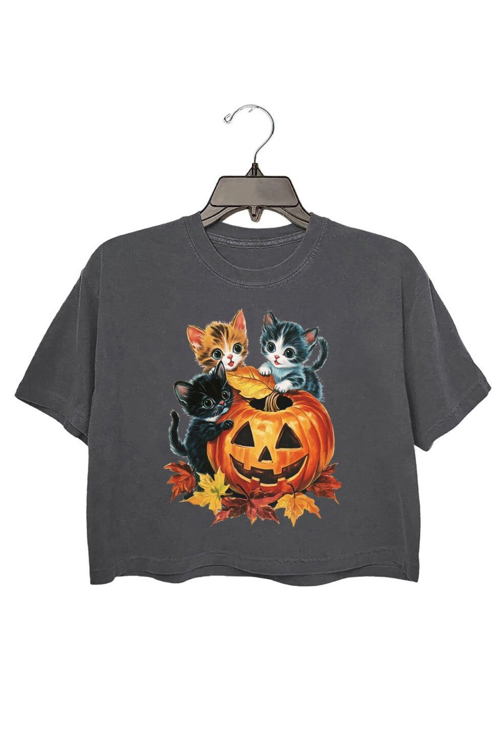 Vintage 90s Cat Halloween Pumpkin Crop Top For Women