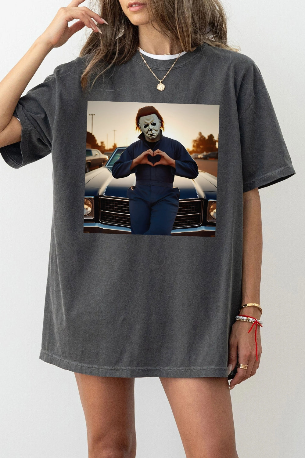 Retro Meyers Halloween Heart Hands Album Tee For Women
