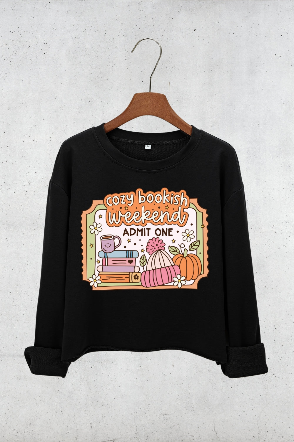 Cozy Bookish Weekend Crop Sweatshirt For Women