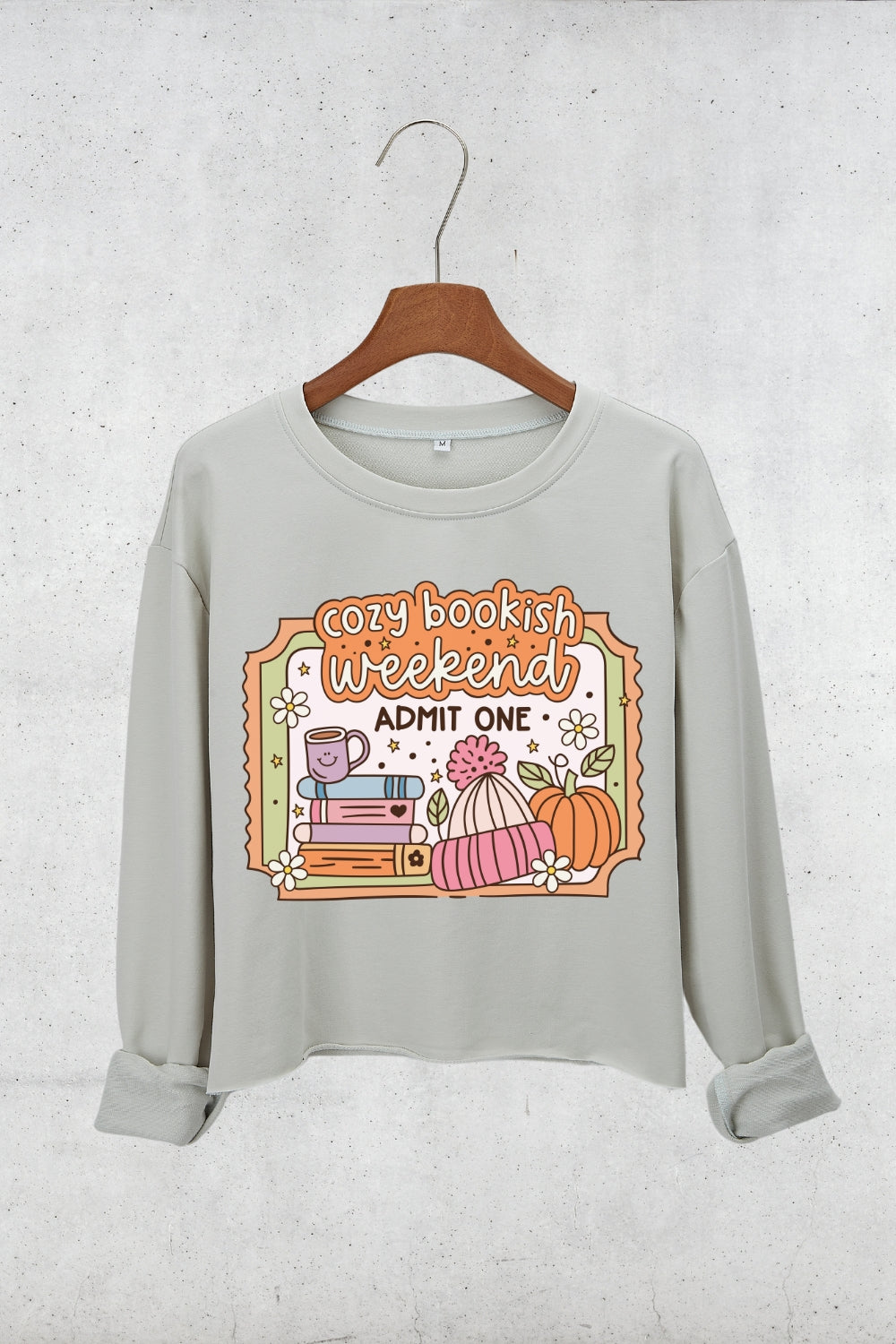 Cozy Bookish Weekend Crop Sweatshirt For Women