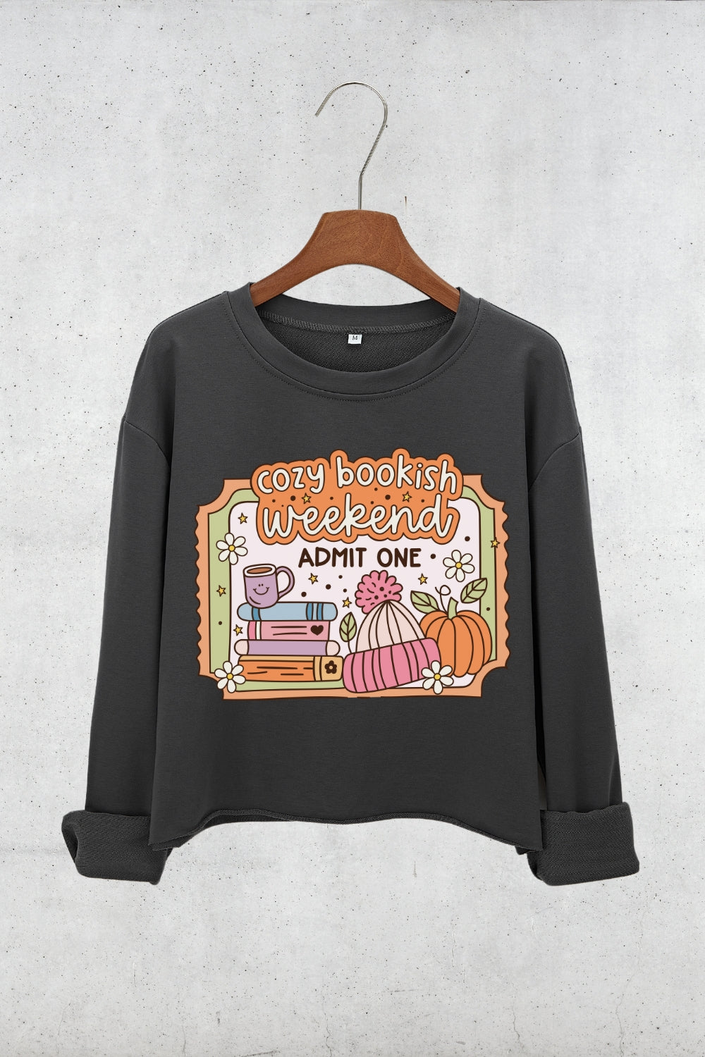Cozy Bookish Weekend Crop Sweatshirt For Women
