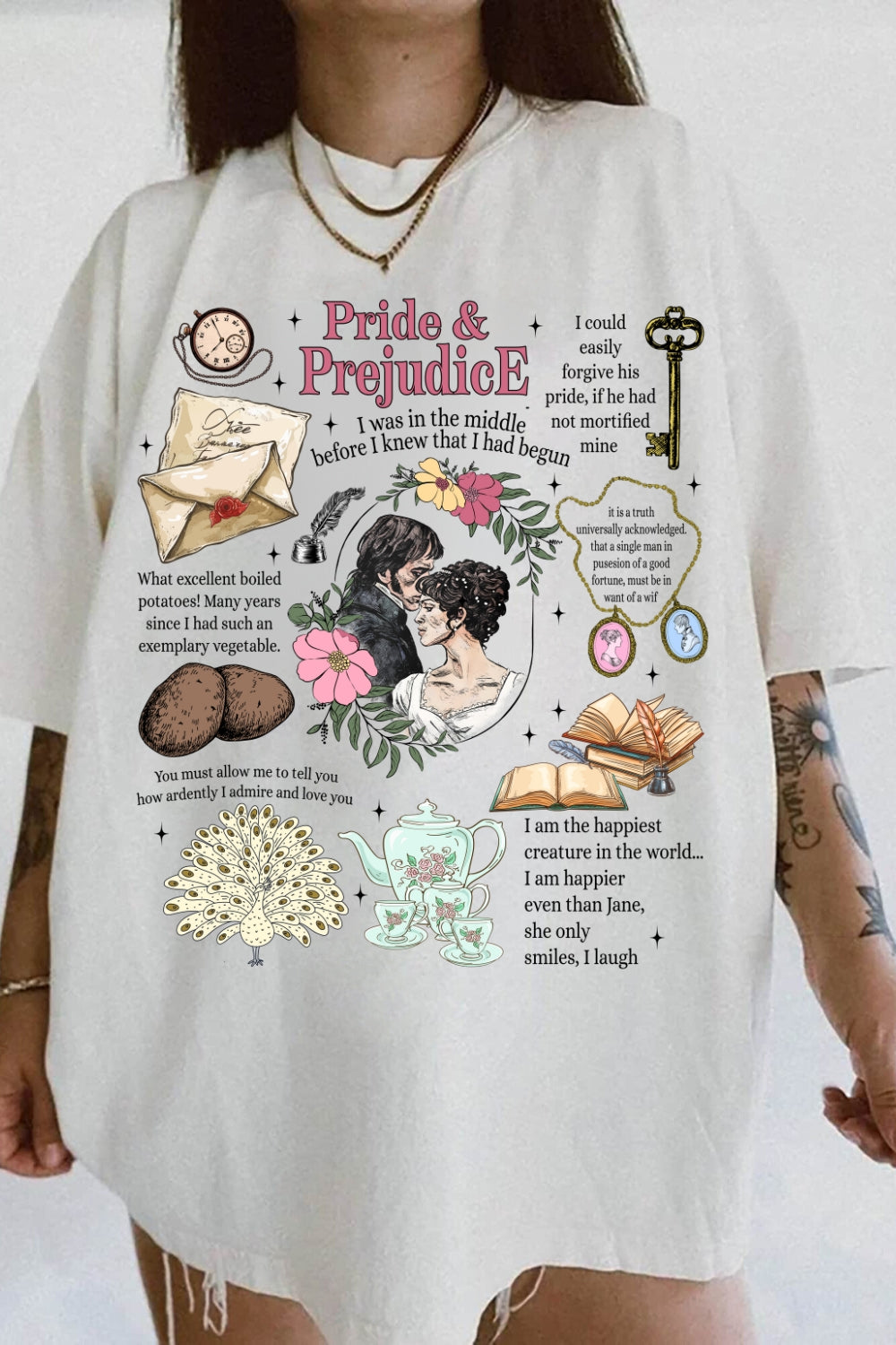 Pride and Prejudice Quotes Romance Tee For Women