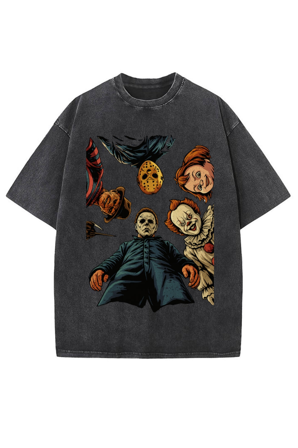 Retro Halloween Characters Scary Movie Washed Tee