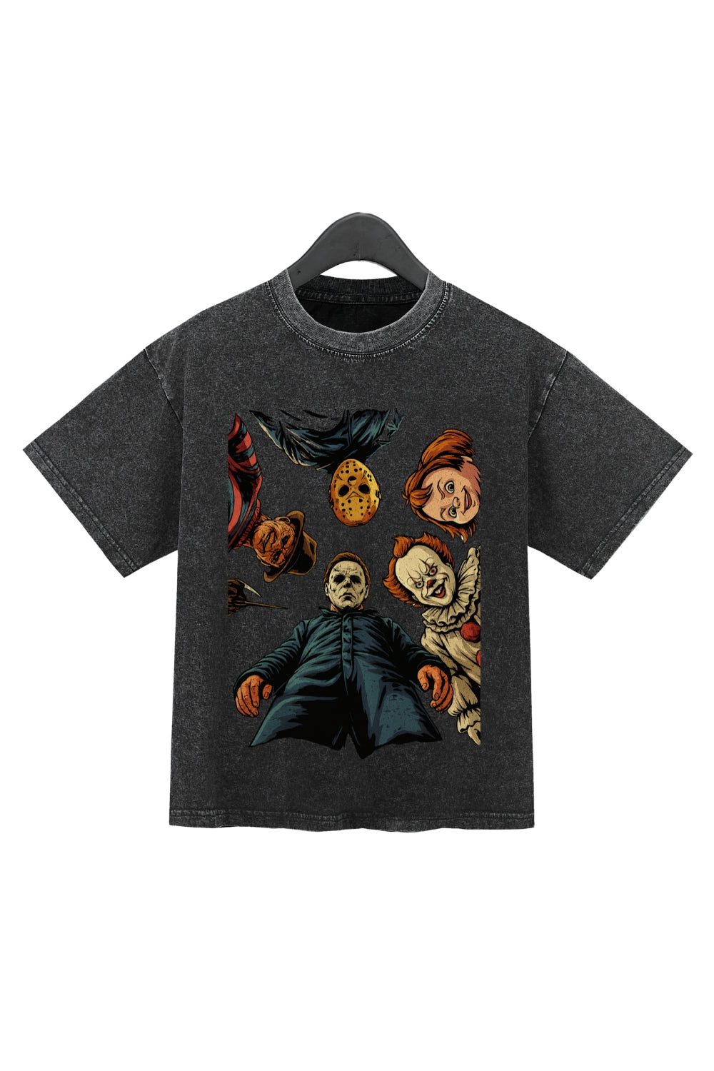 Retro Halloween Characters Scary Movie Washed Crop Top For Women