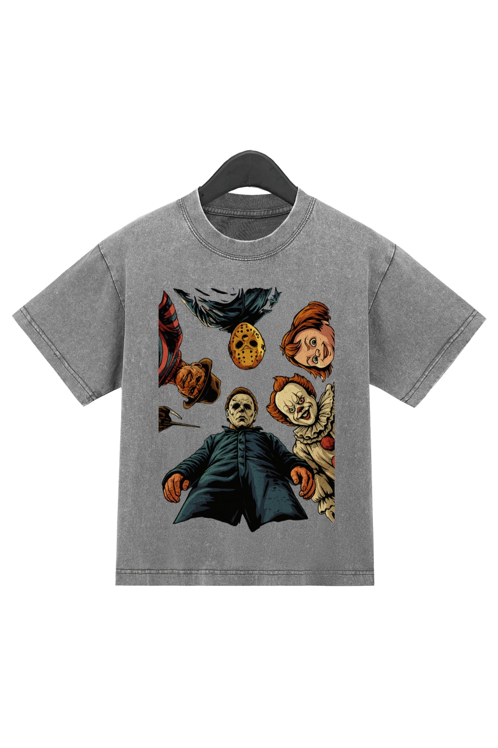 Retro Halloween Characters Scary Movie Washed Crop Top For Women