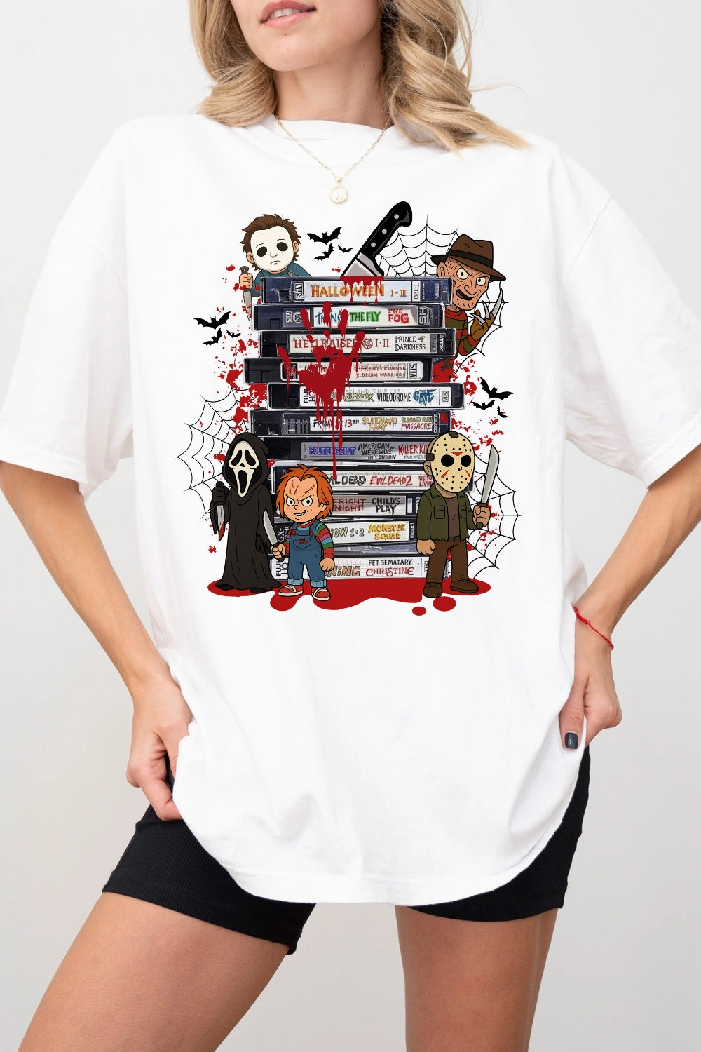 Retro Scary Movie Characters VHS Tee For Women