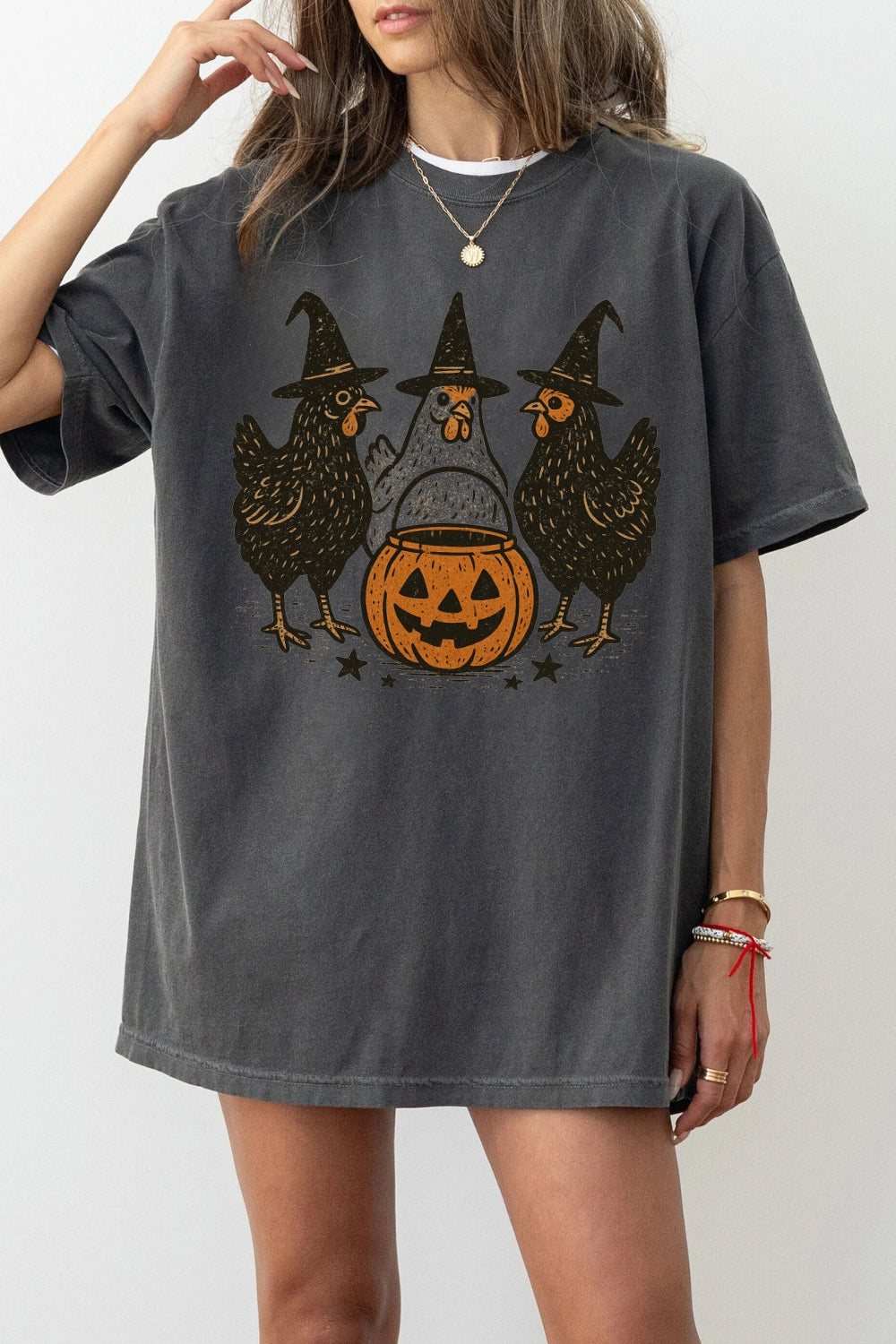 Retro Pumpkin Chicken Fall Tee For Women