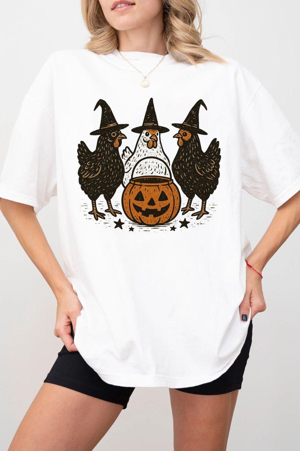 Retro Pumpkin Chicken Fall Tee For Women
