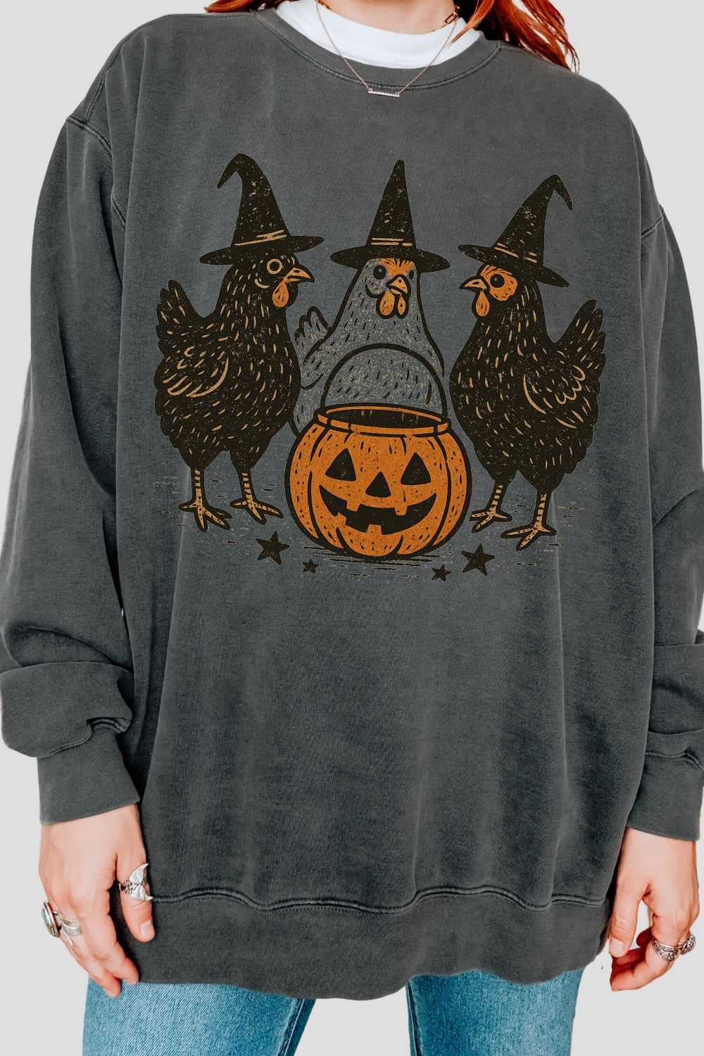 Retro Pumpkin Chicken Sweatshirt For Women