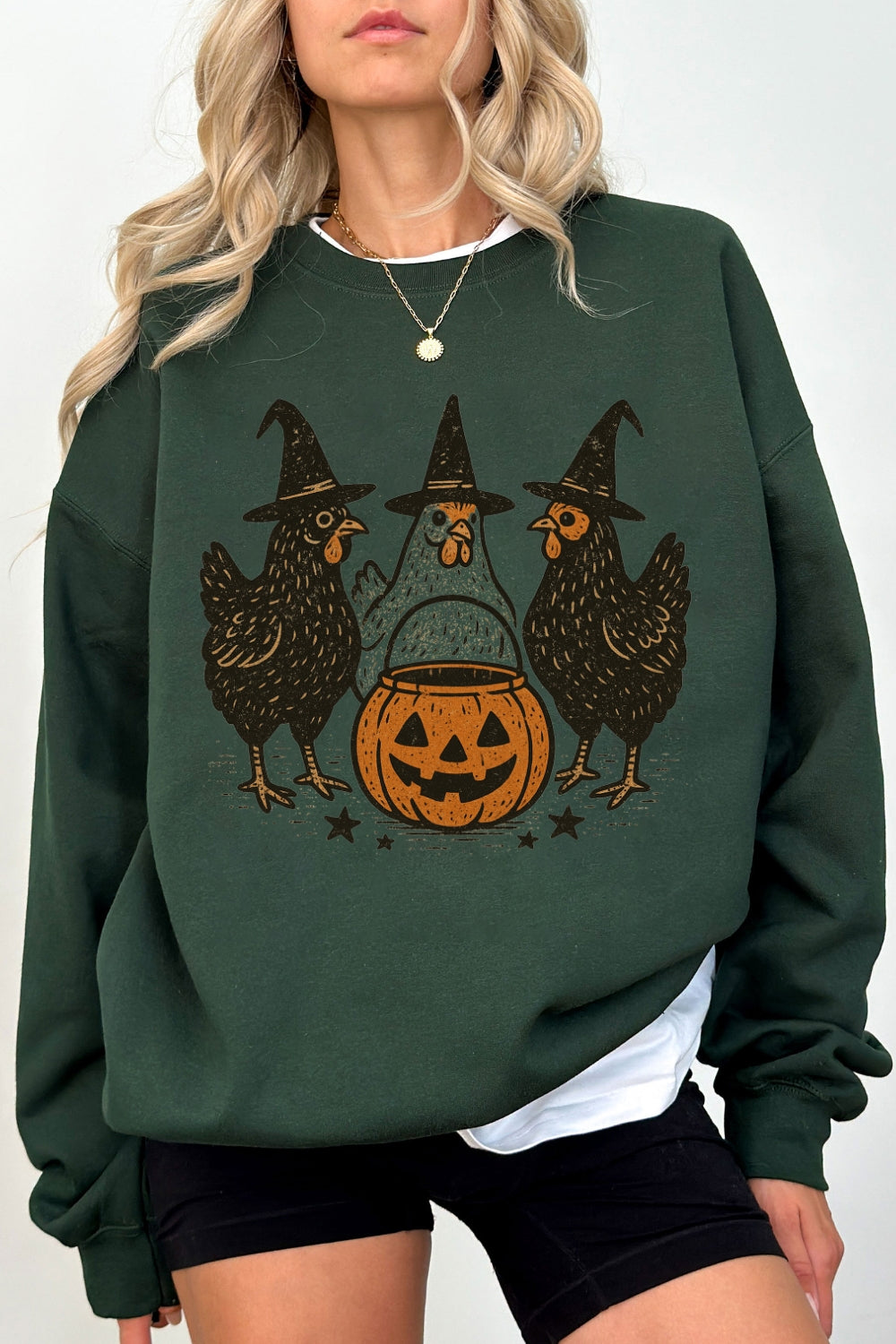 Retro Pumpkin Chicken Sweatshirt For Women