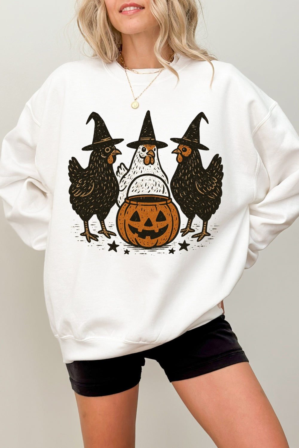 Retro Pumpkin Chicken Sweatshirt For Women