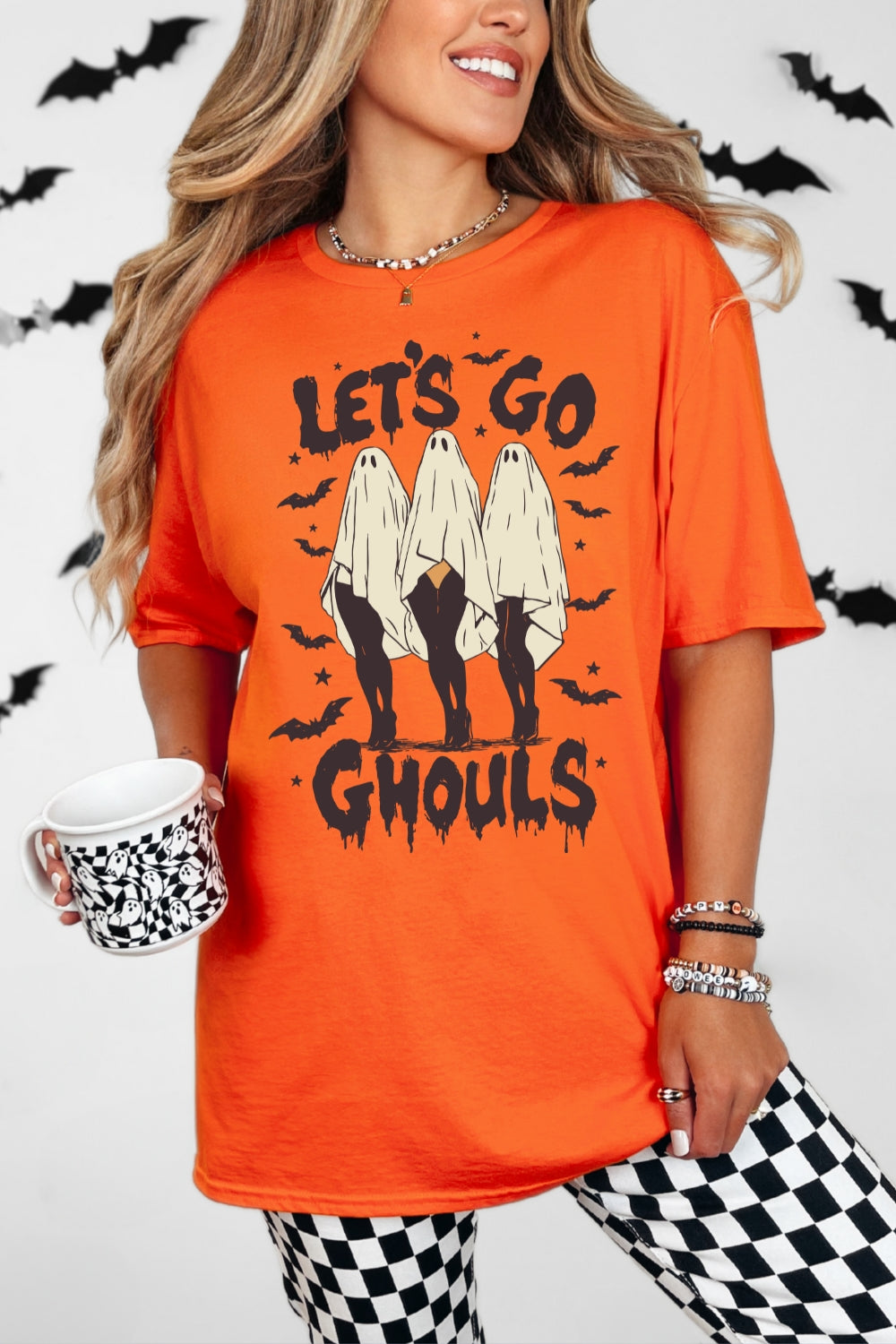 Lets Go Ghouls Girly Ghost Halloween Tee For Women