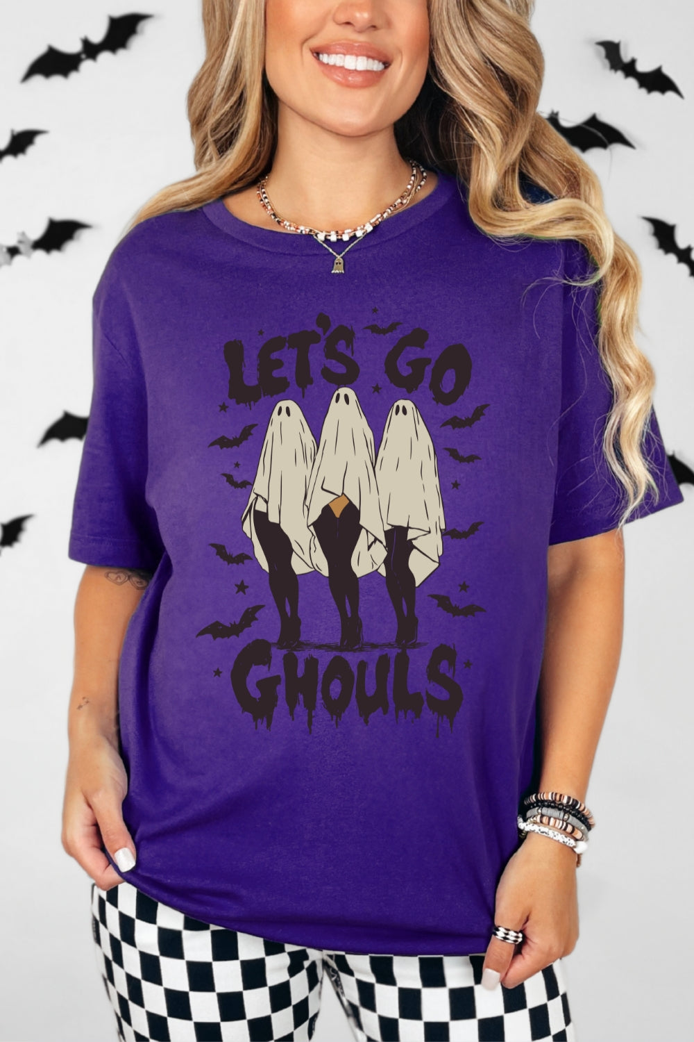 Lets Go Ghouls Girly Ghost Halloween Tee For Women