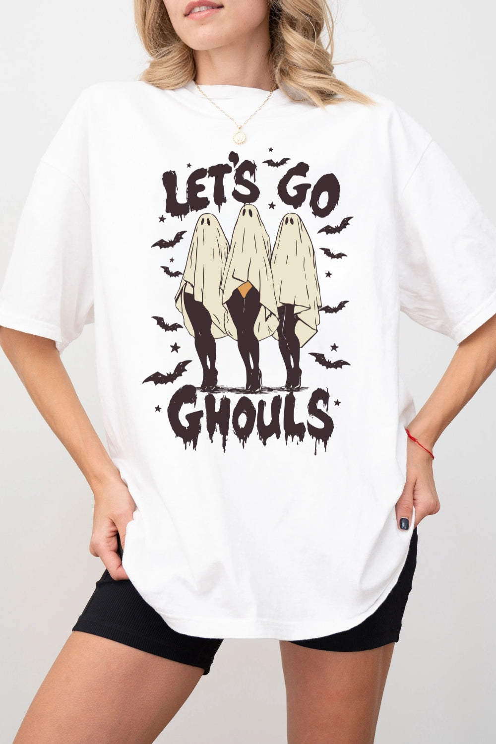 Lets Go Ghouls Girly Ghost Halloween Tee For Women