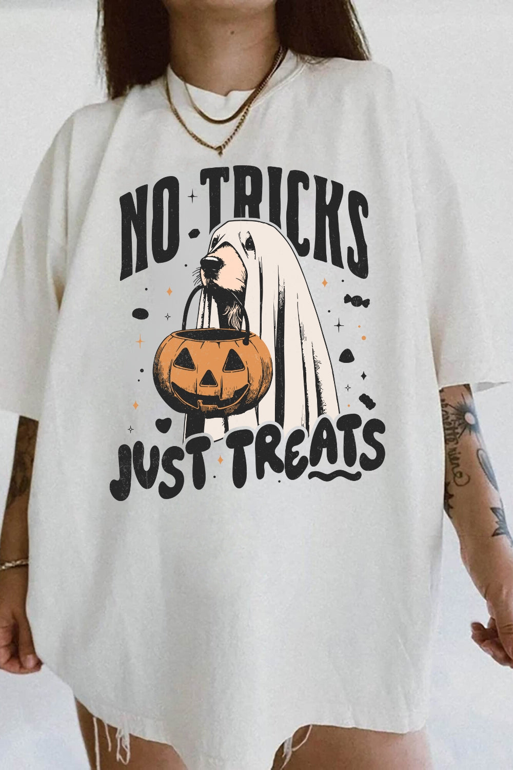 No Tricks Just Treats Dog Halloween Tee For Women