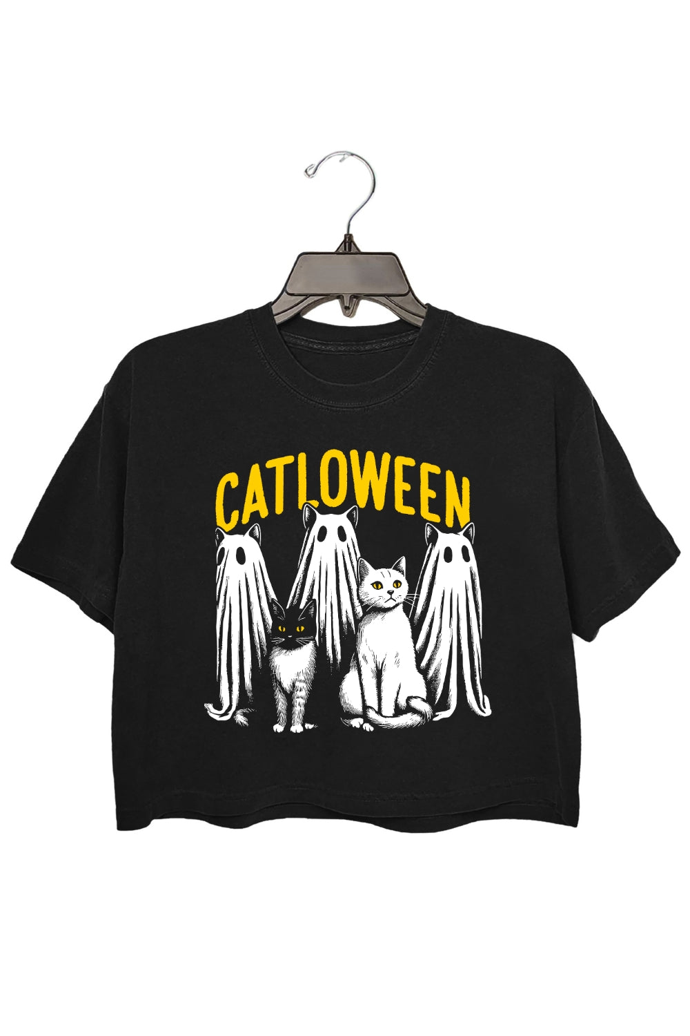 Catloween Cute Halloween Cat Crop Top For Women