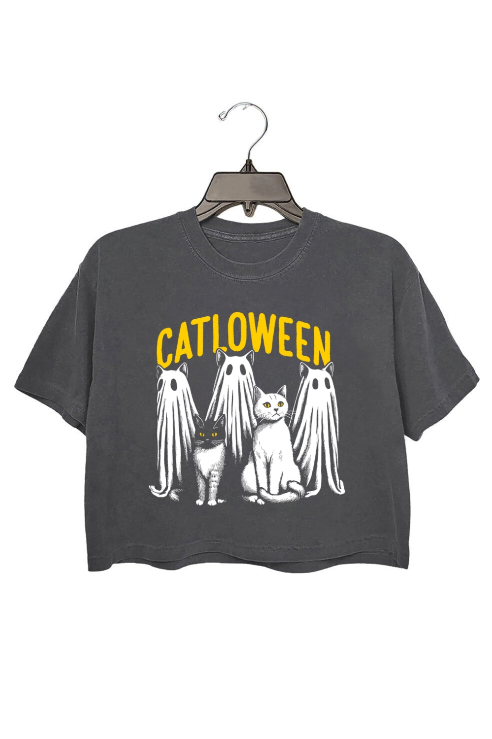 Catloween Cute Halloween Cat Crop Top For Women