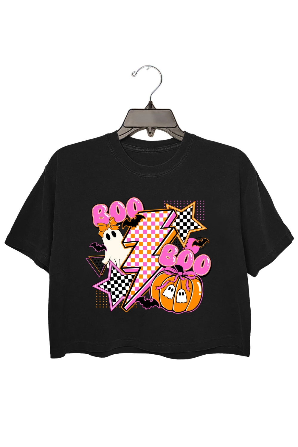 Retro Halloween Boo Checkered Ghost Crop Top For Women