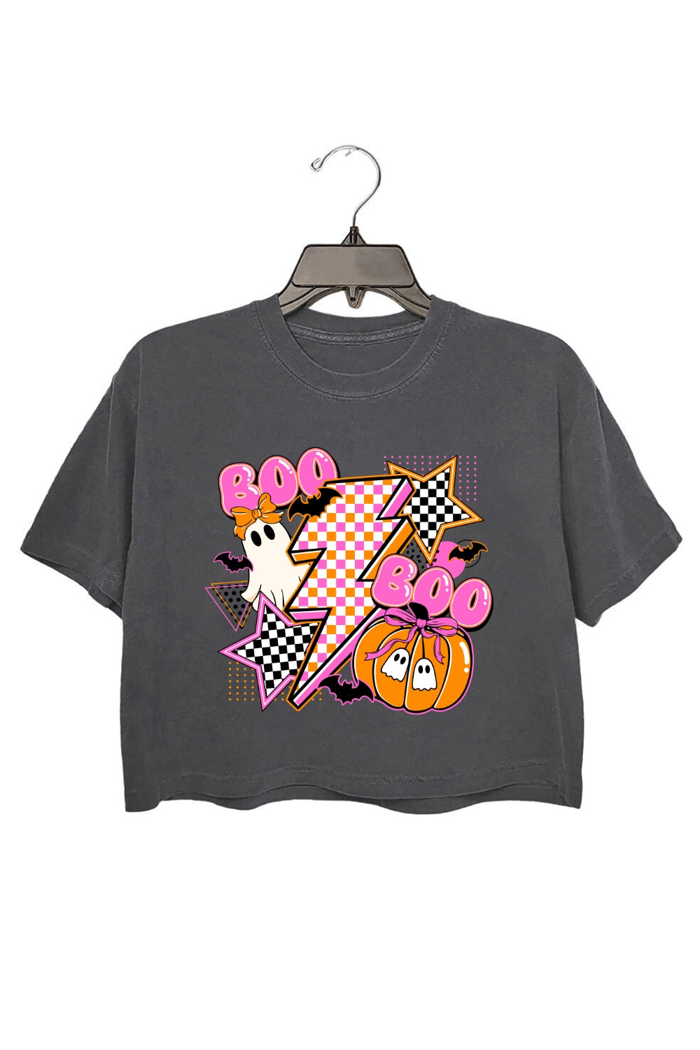 Retro Halloween Boo Checkered Ghost Crop Top For Women