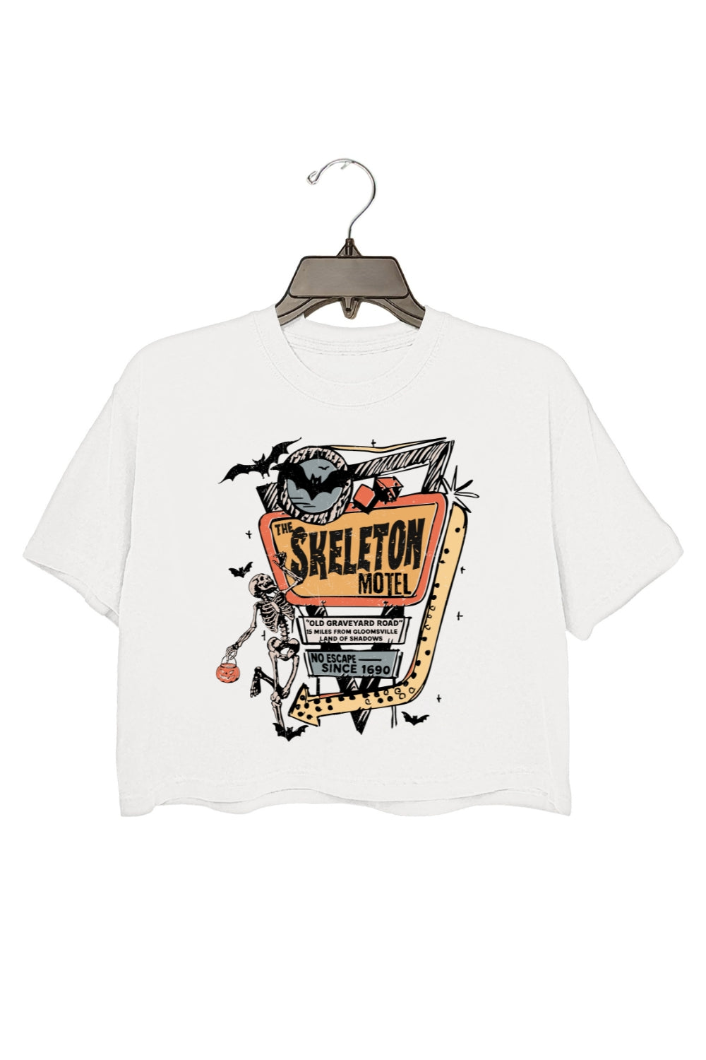 The Skeleton Motel Retro Halloween Crop Top For Women