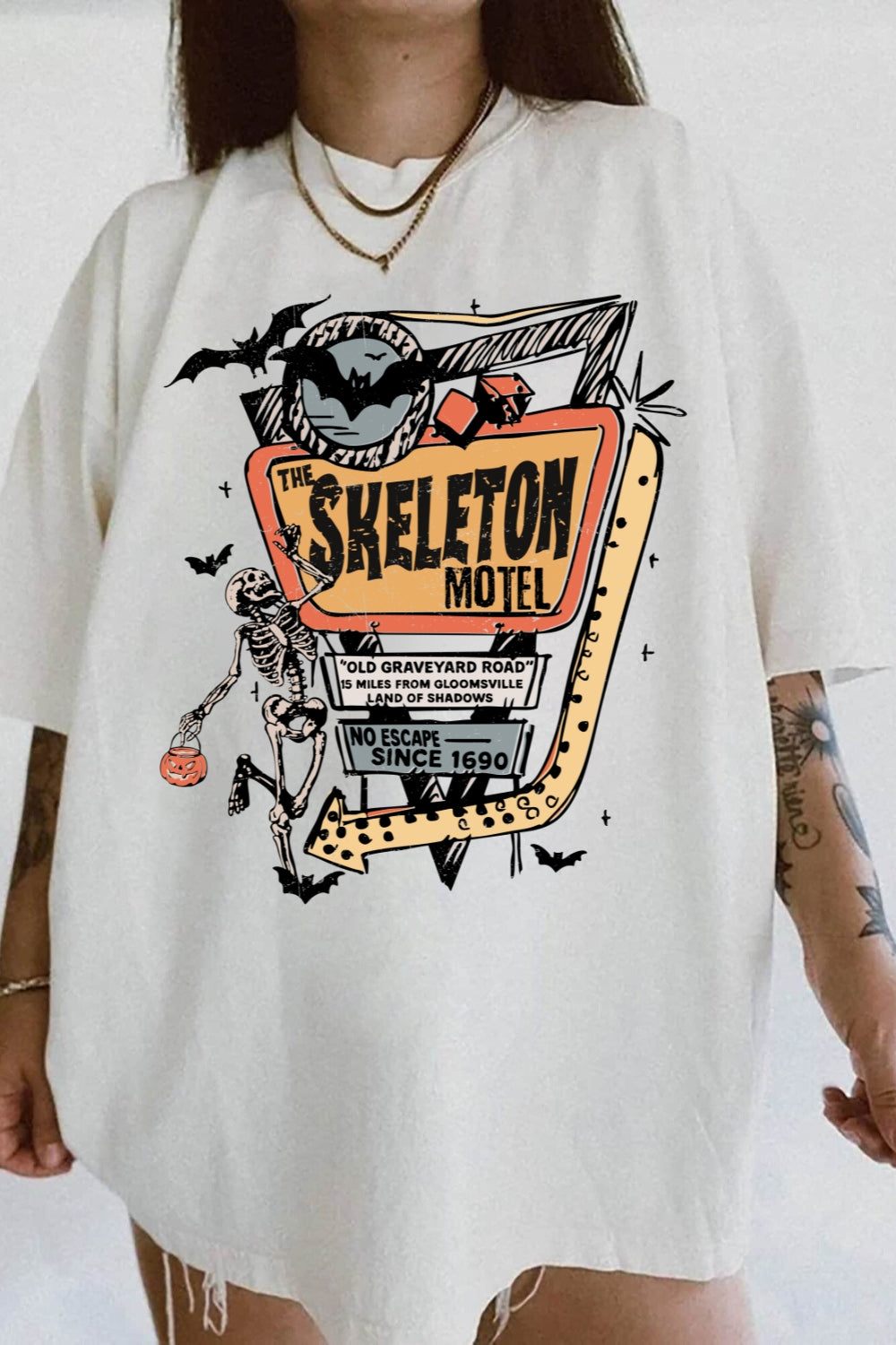 The Skeleton Motel Retro Halloween Tee For Women